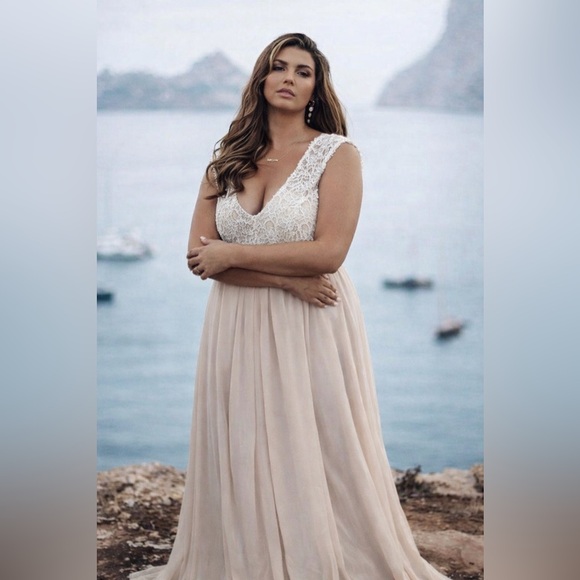 Mori Lee Dresses & Skirts - Morilee By Madeline Gardner Evening Gown Formal Lace Chiffon Beige Dress 20